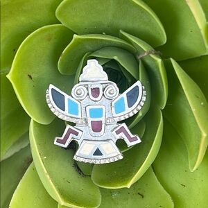 Vintage 80s Kachinka doll inlaid faux costume jewelry pin